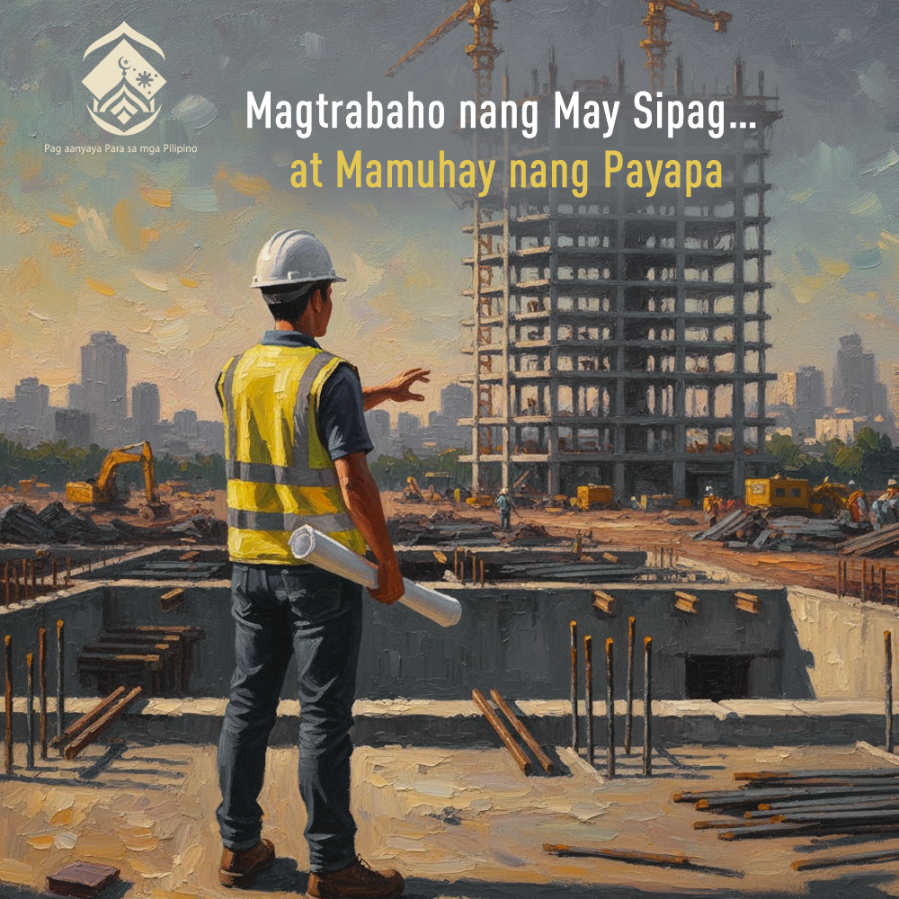 اعملْ بجدّ… وعِشْ بسلام (باللغة الفلبيني)